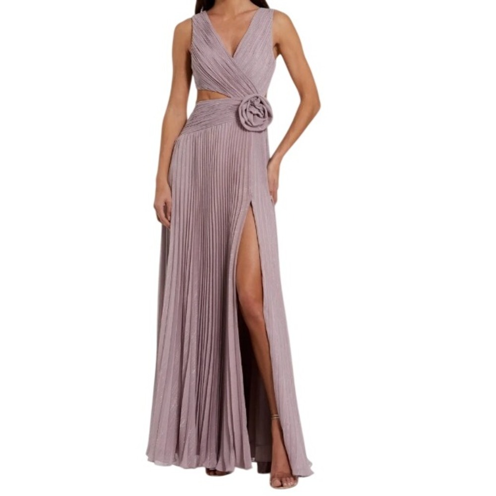 IEENA Mac Duggal 49938 Chiffon Sleeveless Gown 4 Lilac 3D Flower Pleats Cutout